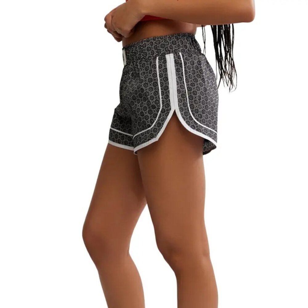 Free People Varsity Blues Print Athletic Shorts in Blue Sea - Picture 6 of 7